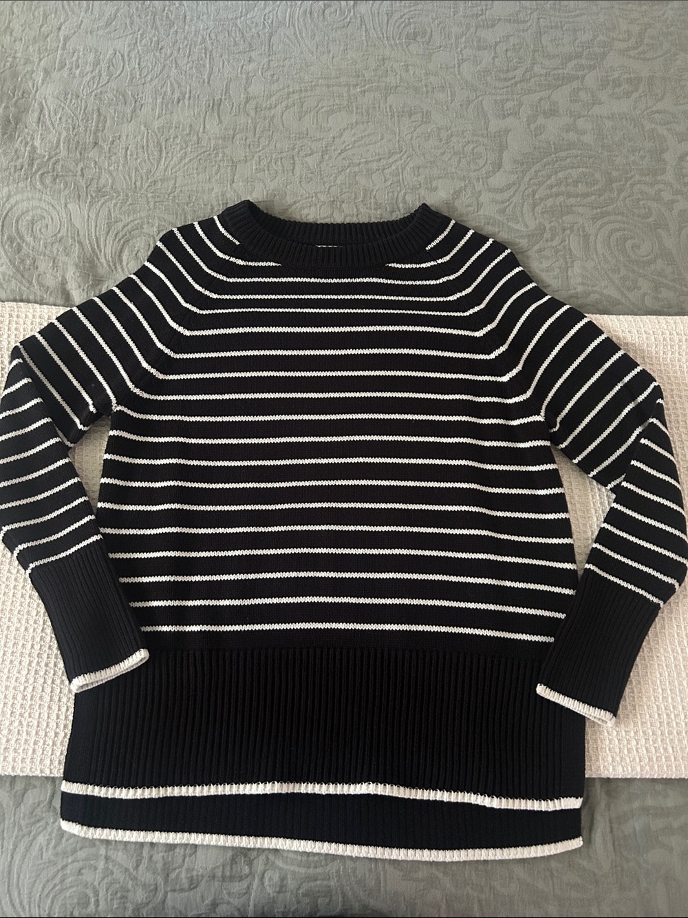 a new day Black and White Striped Crewneck Sweater